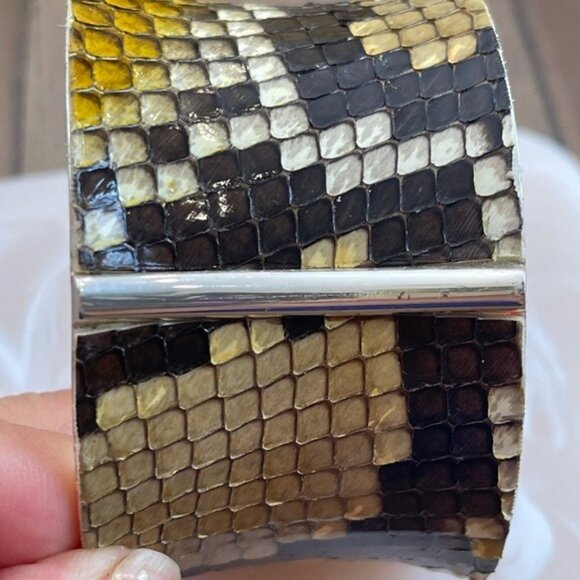 Rustic Cuff Snake Print Wide Silver Cuff Bracelet - Picture 11 of 15